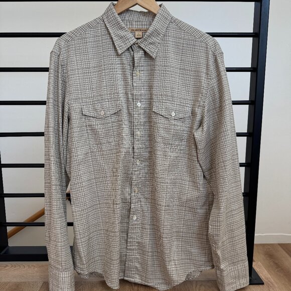 John Varvatos Button-Up Shirt — Tan Check — Size Large - Picture 1 of 4